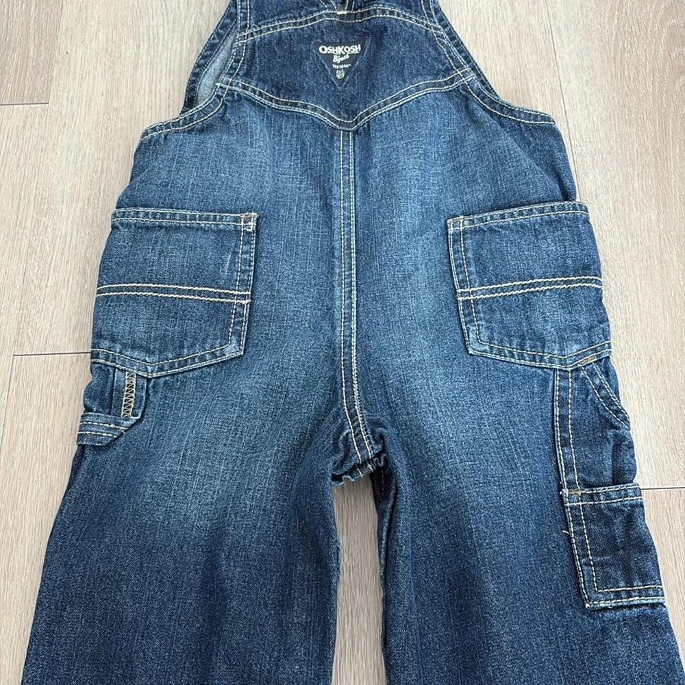 OshKosh B'gosh Kids Unisex Blue Denim Overalls 18-24 Months Classic Snaps Cotton